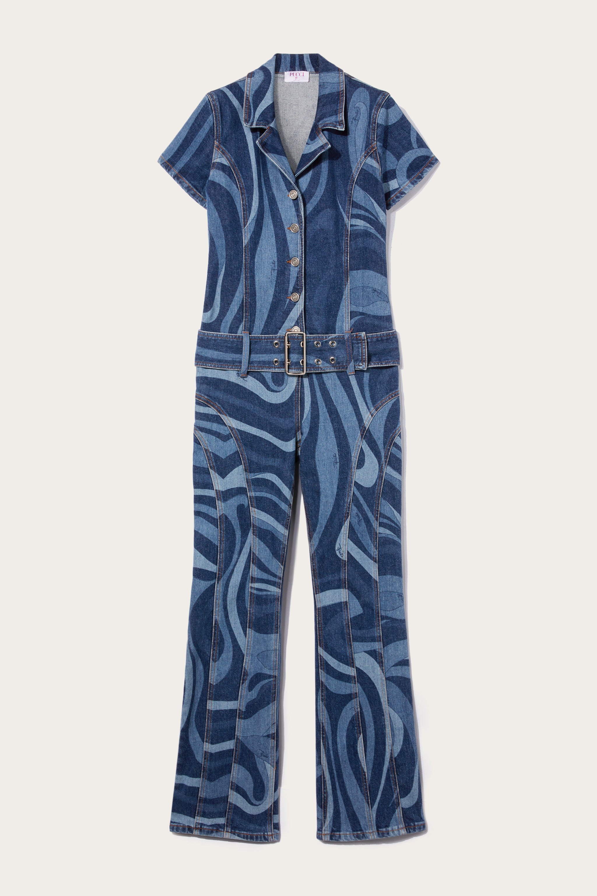 Pucci Tuta in denim con stampa Marmo