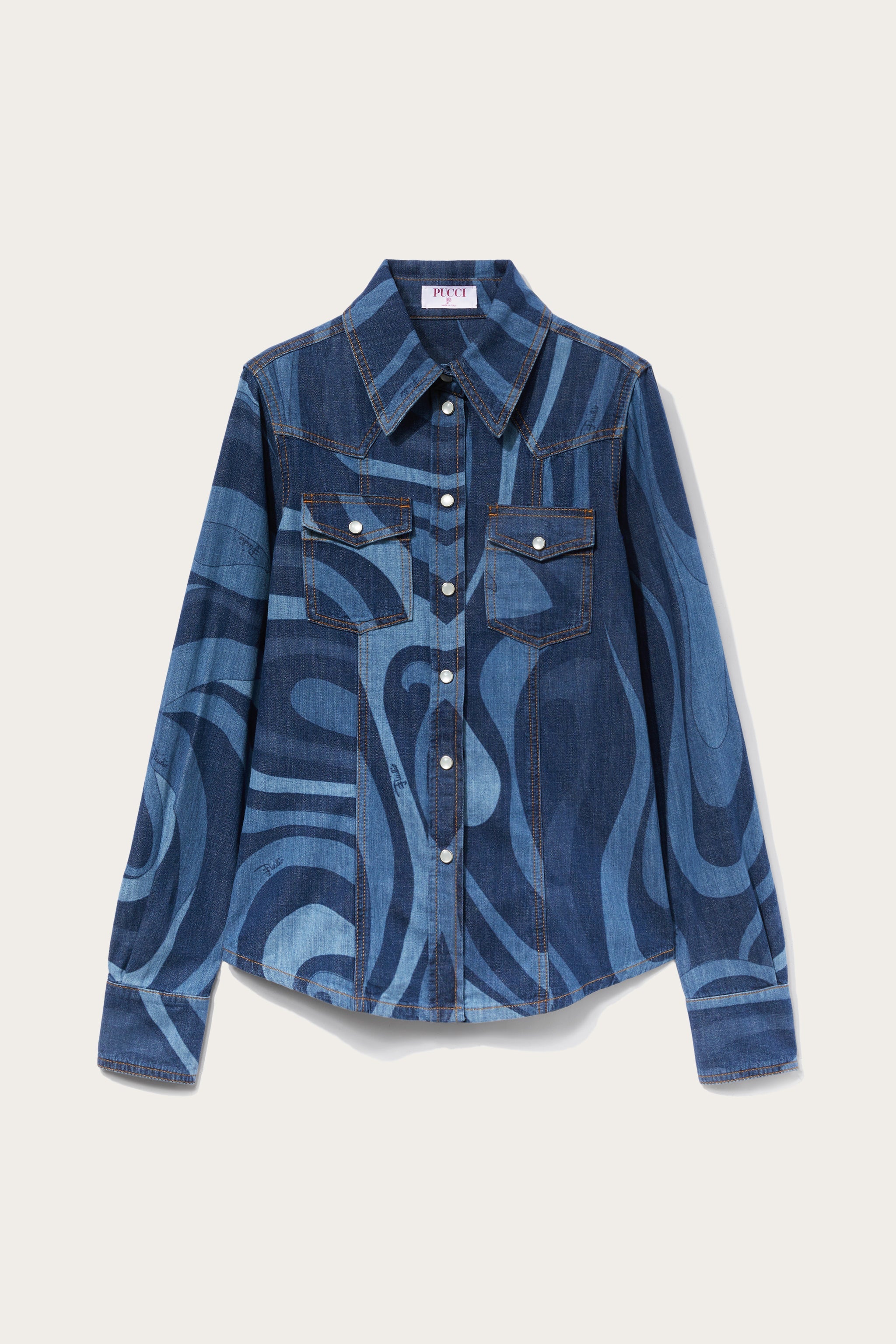 Pucci Camicia in denim con stampa Marmo