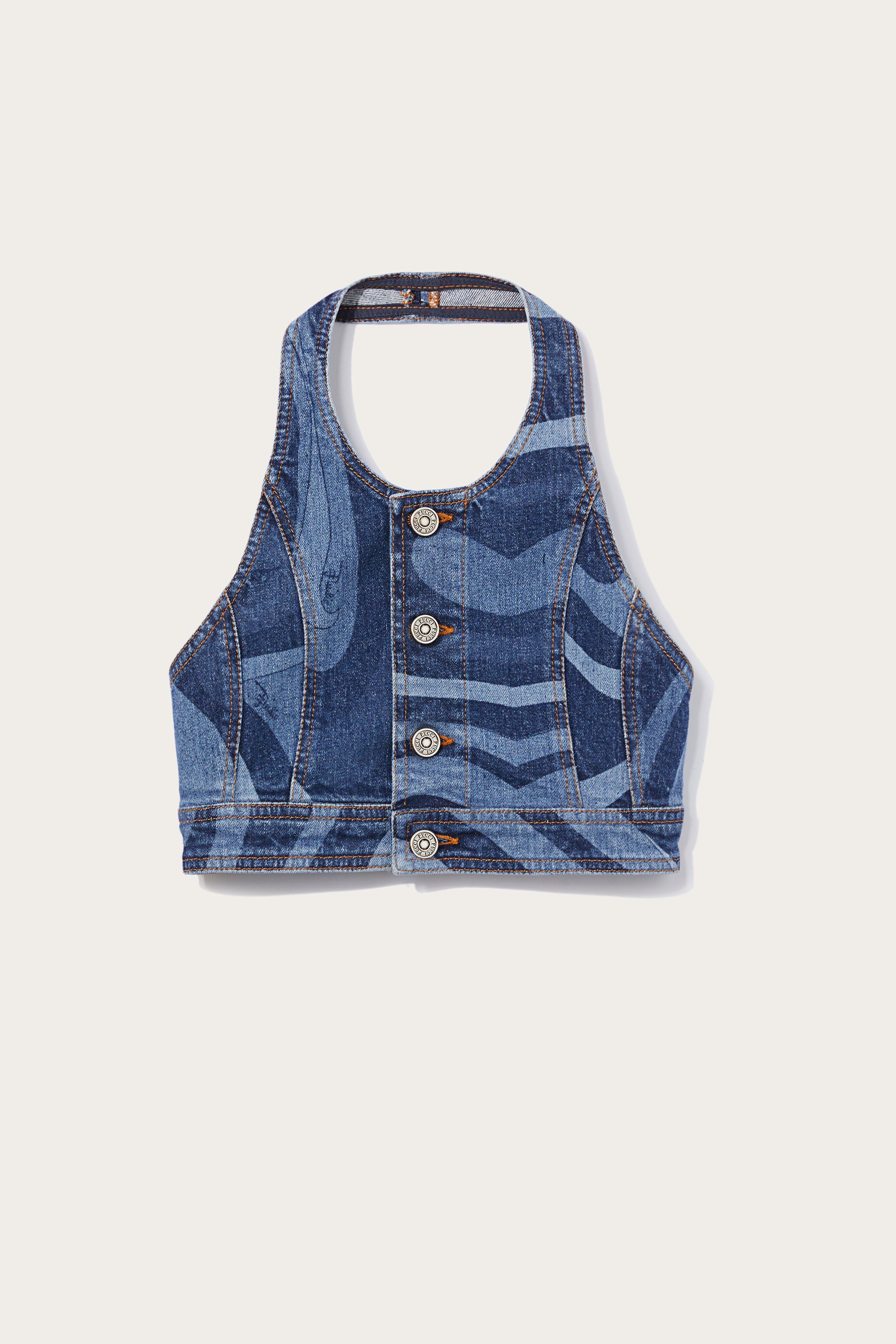 Pucci Crop top in denim con stampa Marmo