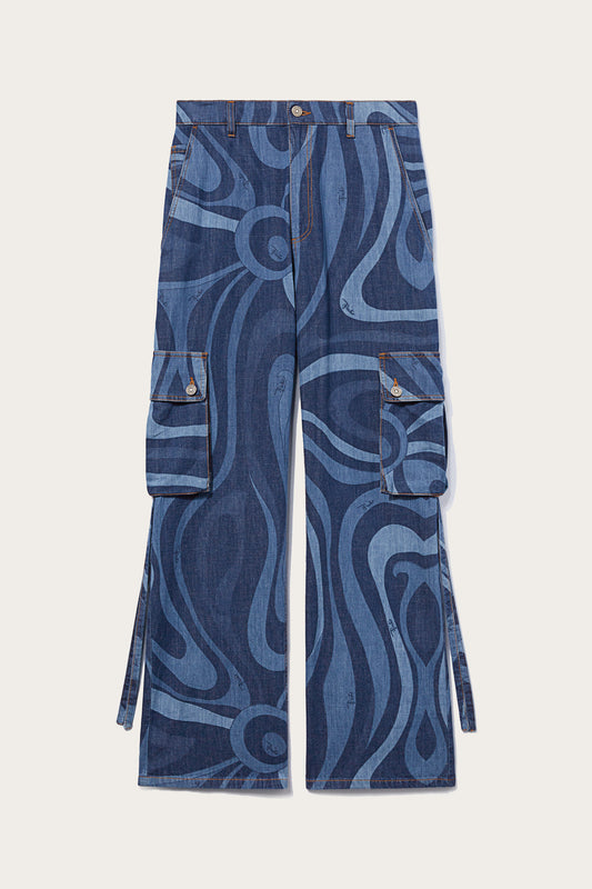 Marmo-Print Cargo Jeans