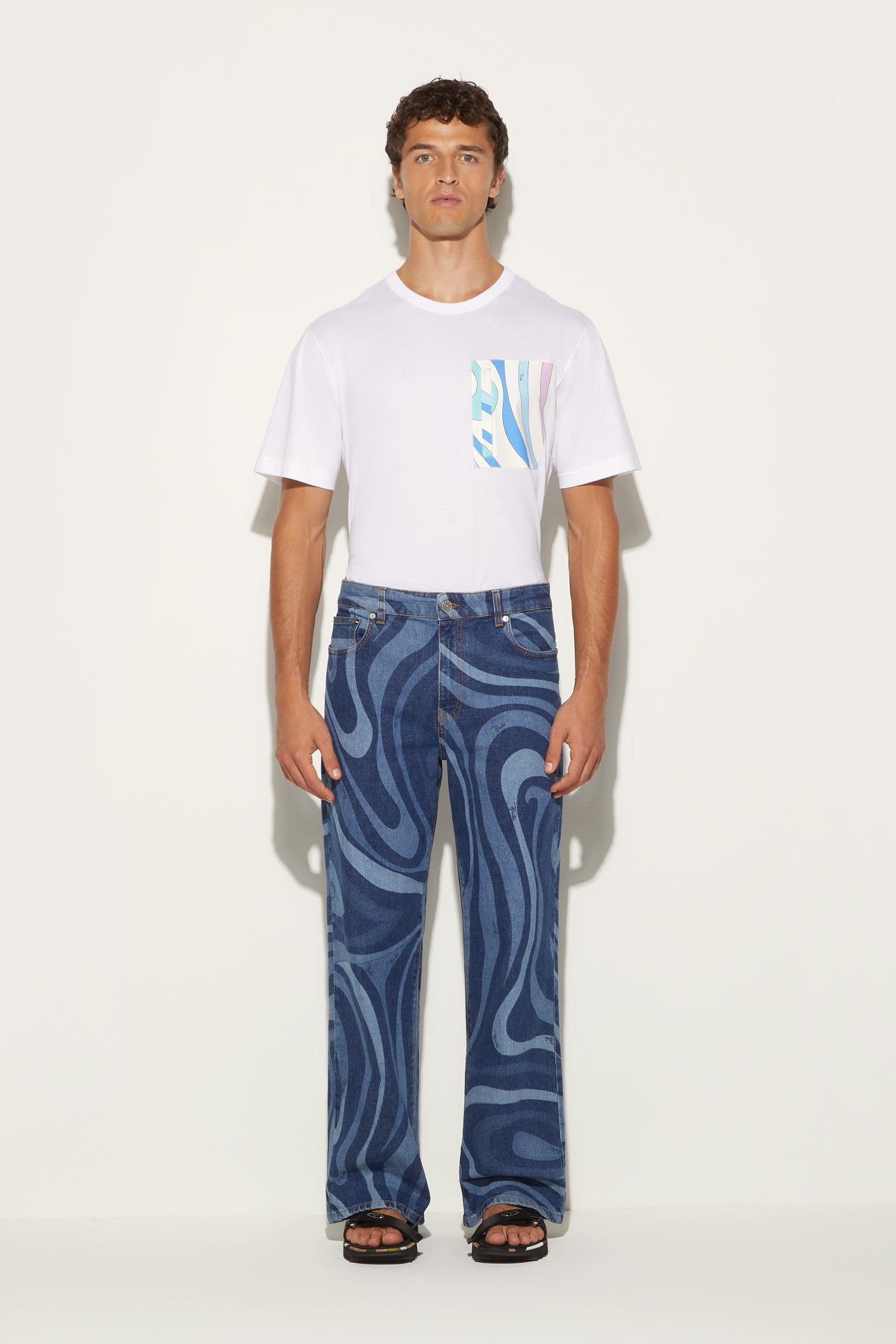 Marmo-Print Straight-Leg Jeans