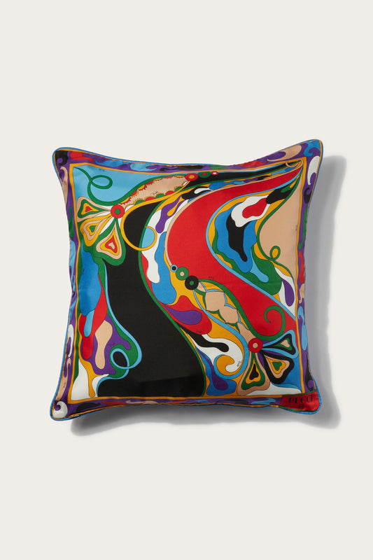 Orchidee and Iride-Print Small Silk-Twill Cushion