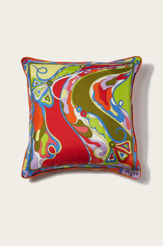 Orchidee and Iride-Print Small Silk-Twill Cushion