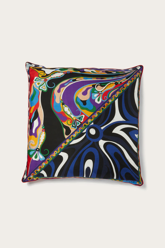 Patchwork-Print Large Silk-Twill Cushion