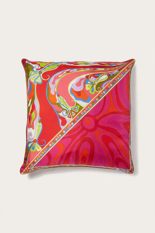 Patchwork-Print Large Silk-Twill Cushion