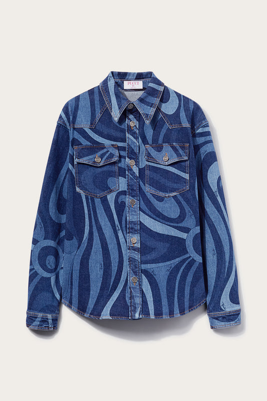 Marmo-Print Denim Shirt