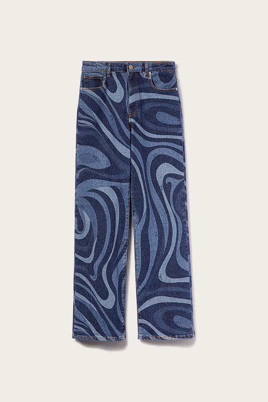 Marmo-Print Straight-Leg Jeans