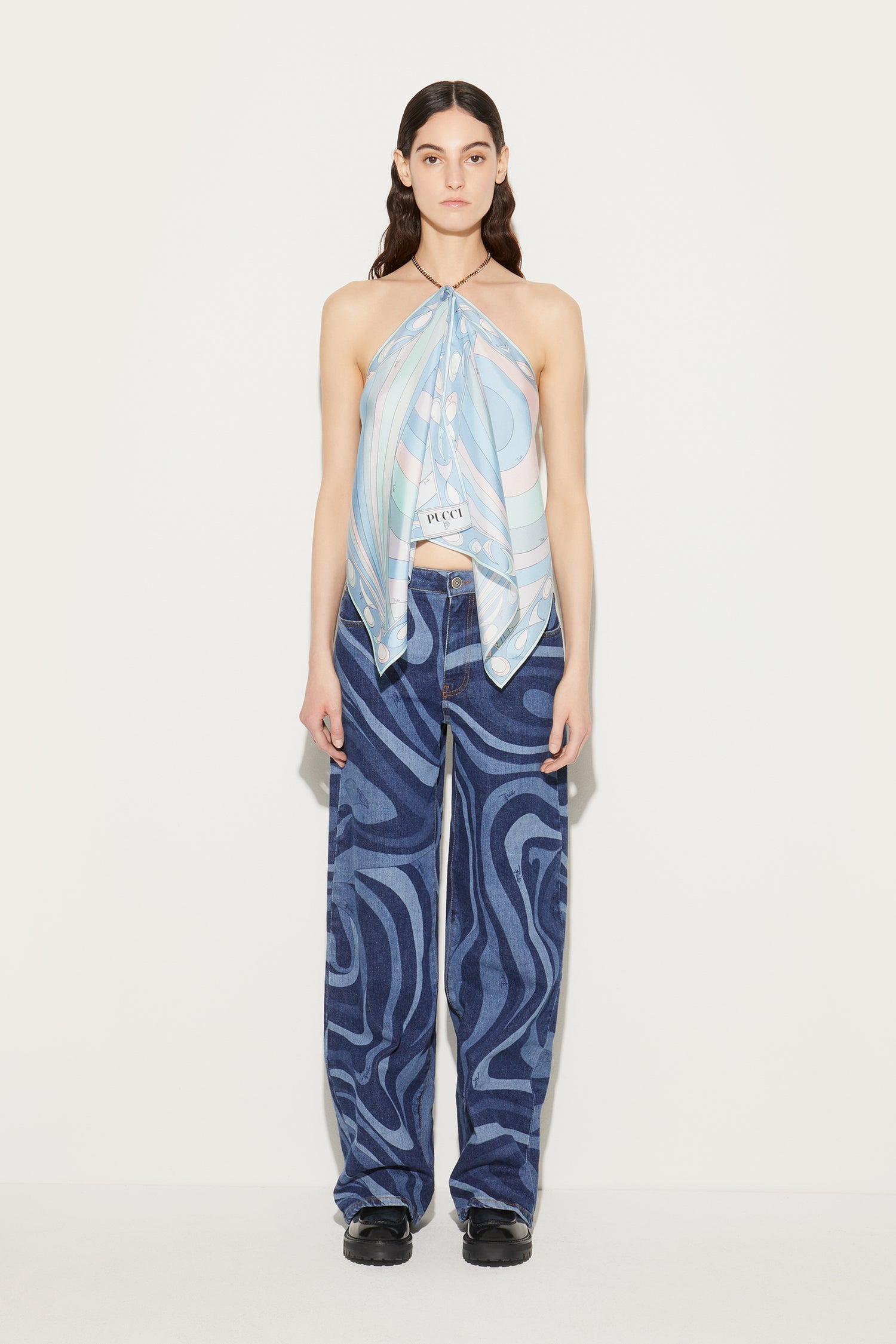 Marmo-Print Straight-Leg Jeans