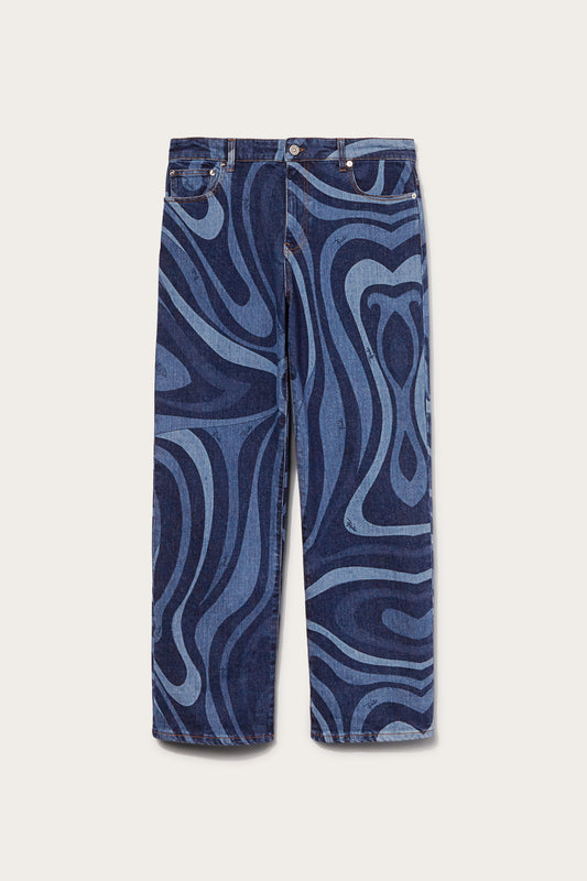 Marmo-Print Straight Leg Jeans