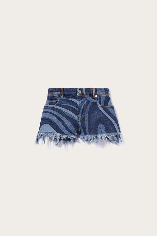 Marmo-Print Denim Shorts