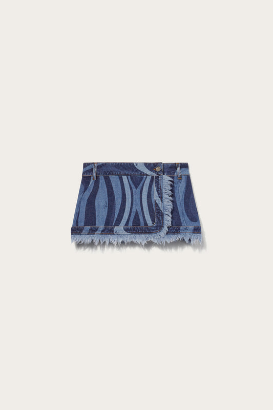 Marmo-Print Denim Mini Skirt