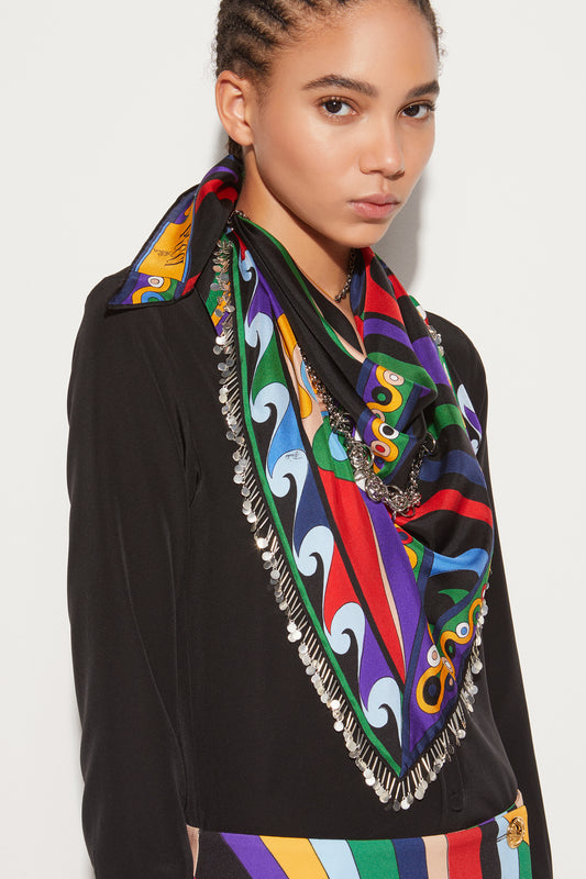 Marmo And Orchidee-Print Chain-Embellished Scarf