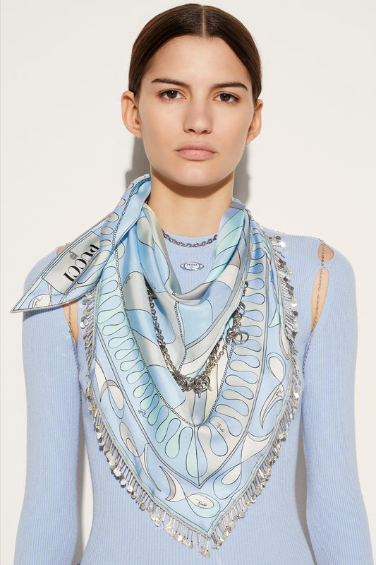 Leocorno And Pesci-Print Chain-Embellished Scarf