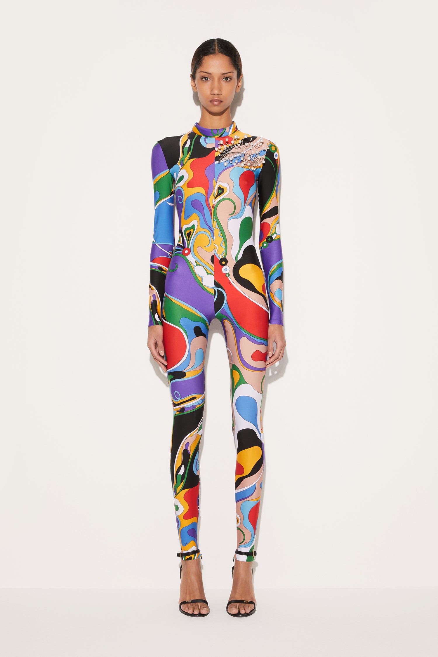 Catsuit con stampa Orchidee