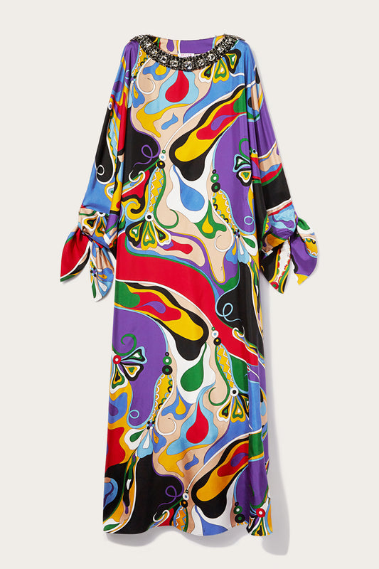 Orchidee-Print Silk-Twill Kaftan