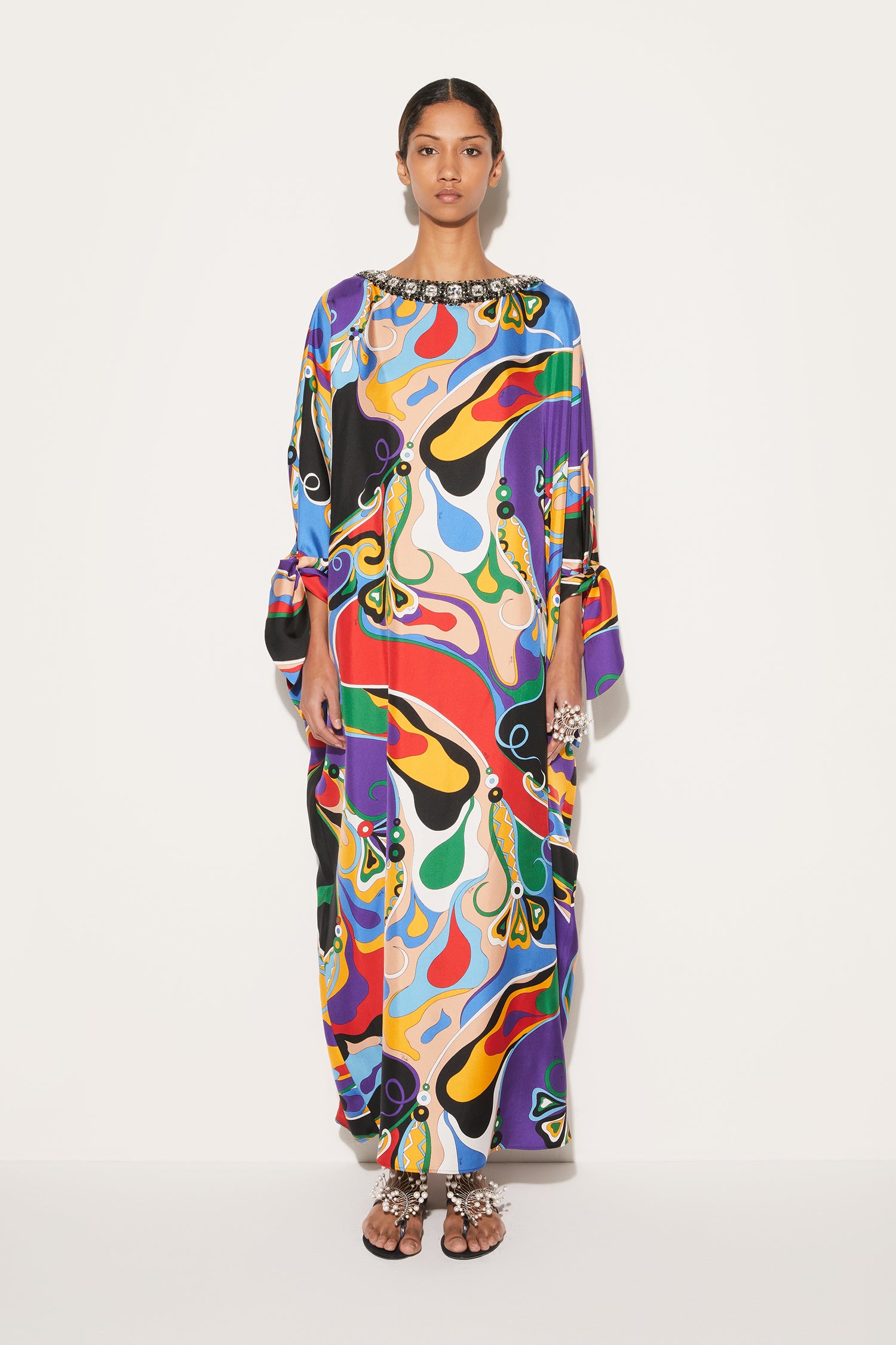 Orchidee-Print Silk-Twill Kaftan