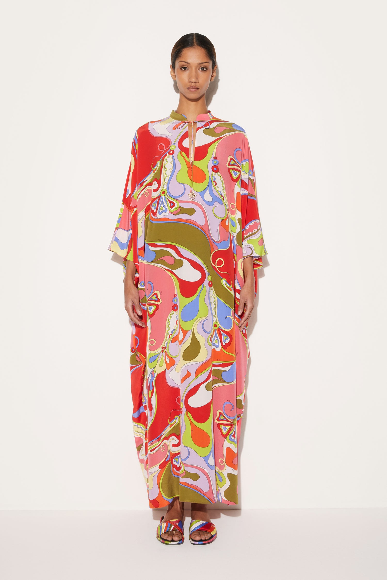 Orchidee-Print Silk Kaftan