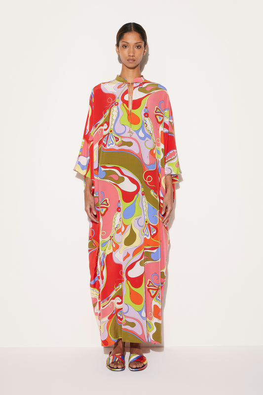 Orchidee-Print Silk Kaftan