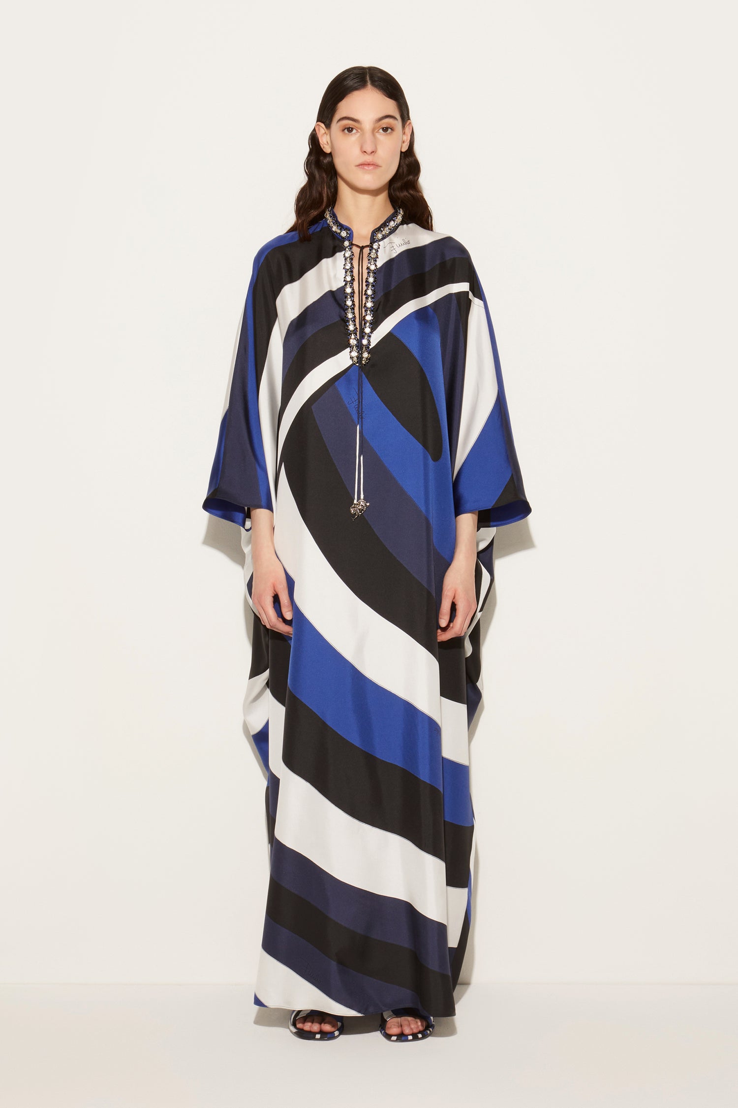 Iride-Print Silk-Twill Kaftan