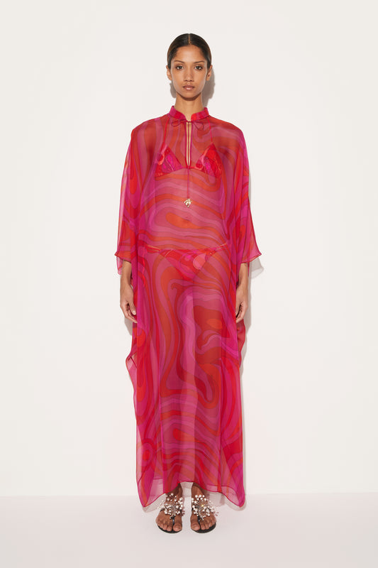 Marmo-Print Silk Kaftan