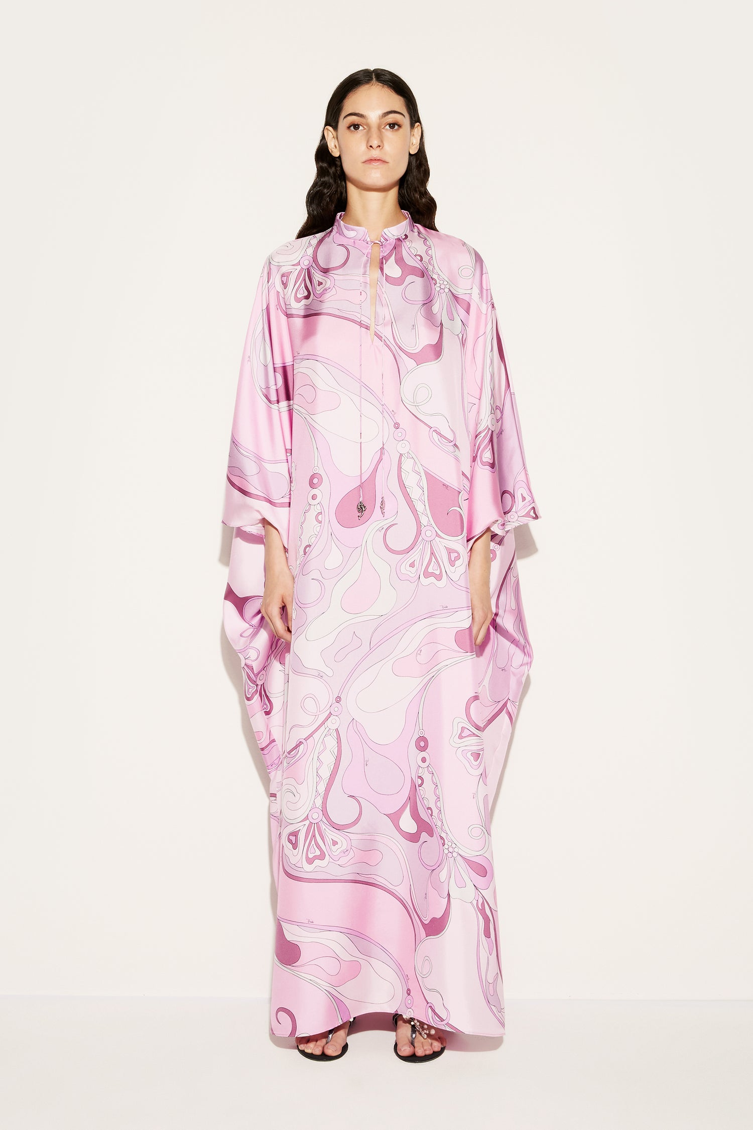 Orchidee-Print Silk-Twill Kaftan