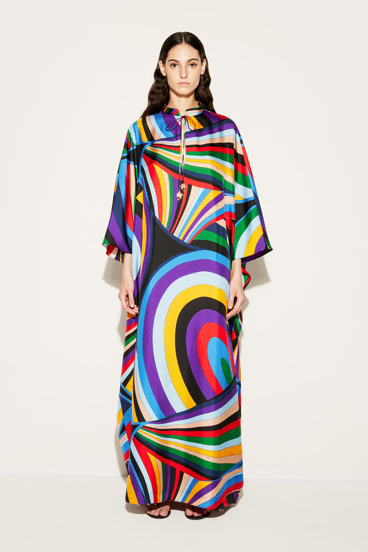 Iride-Print Silk-Twill Kaftan