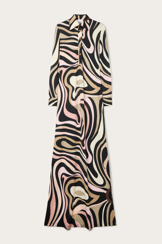 Marmo Print Long Straight Fitted Dress