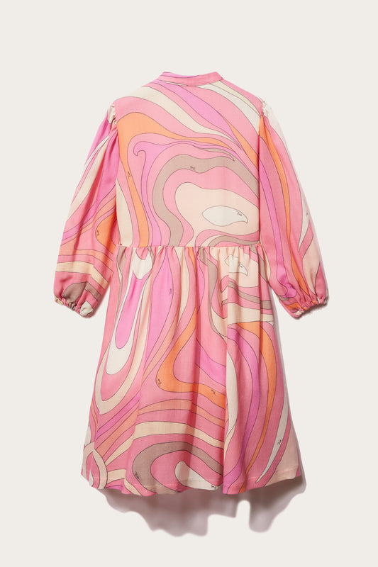 Marmo-Print Ruffled Wool Dress